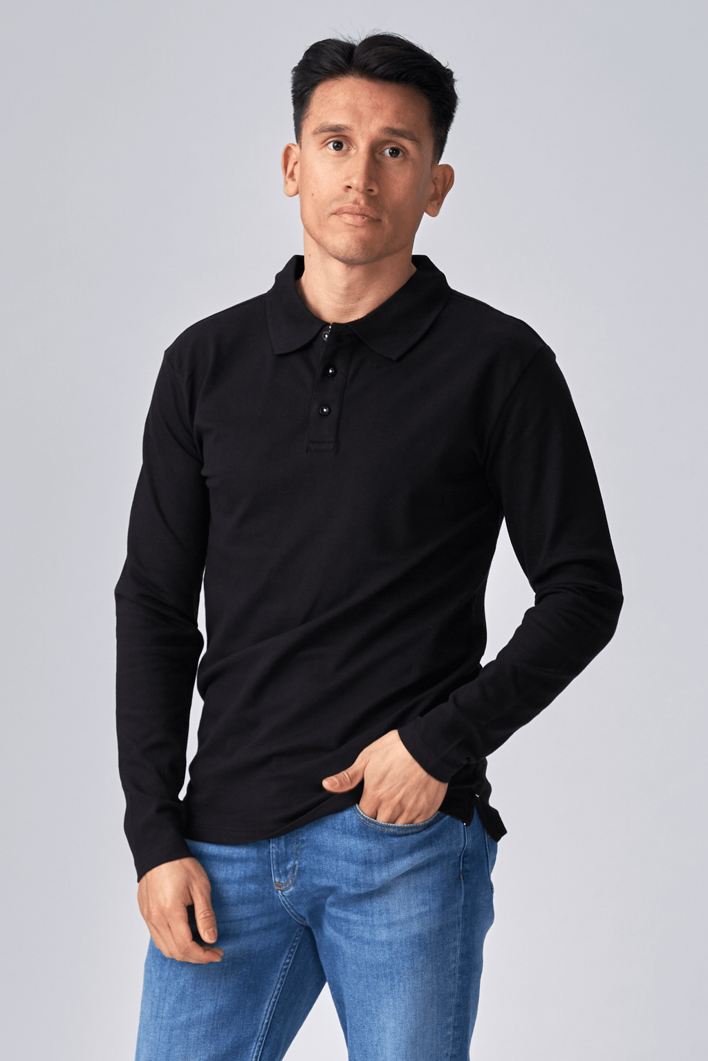 Muscle Long Sleeve Polo Shirt - Black