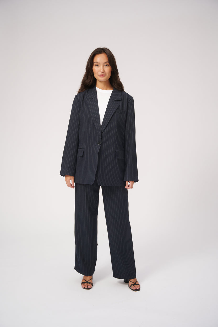 Oversized Blazer with Classic Suit Trousers - Package Deal (Navy Pinstripe)