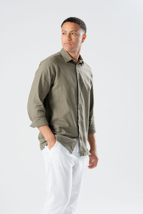 Linen Shirt - Army - TeeShoppen Group™ - Formal Shirts & Blouses - TeeShoppen