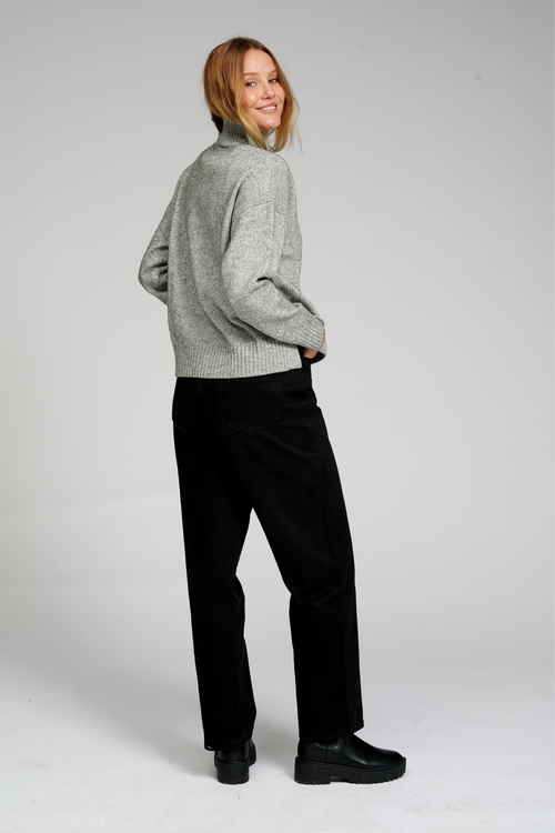 Oversized Knitted Polo-Neck Jumper - Light Grey Melange - TeeShoppen - Grey
