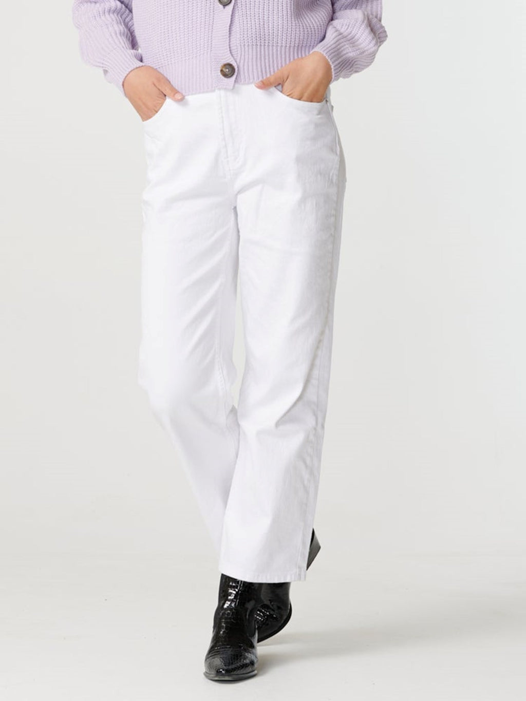 Wide high-waist jeans - White