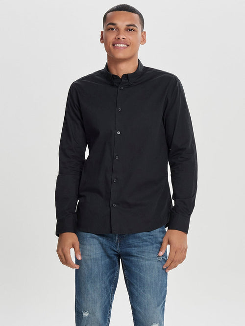 Poplin Long Sleeve Shirt - Black - Only & Sons - Black