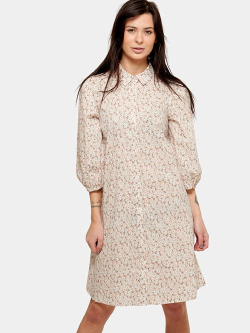 Sofie Shirt Dress - Beige Floral - Amis de Copenhague - Brown