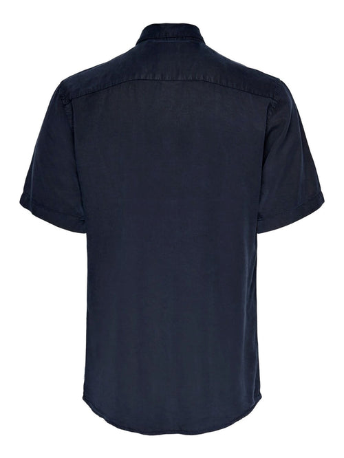 Short-sleeved tencel shirt - Navy - Only & Sons - Blue