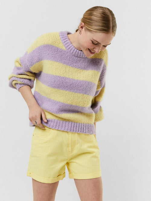 Striped O-neck Knit Jumper - Purple / Yellow - Vero Moda - Purple