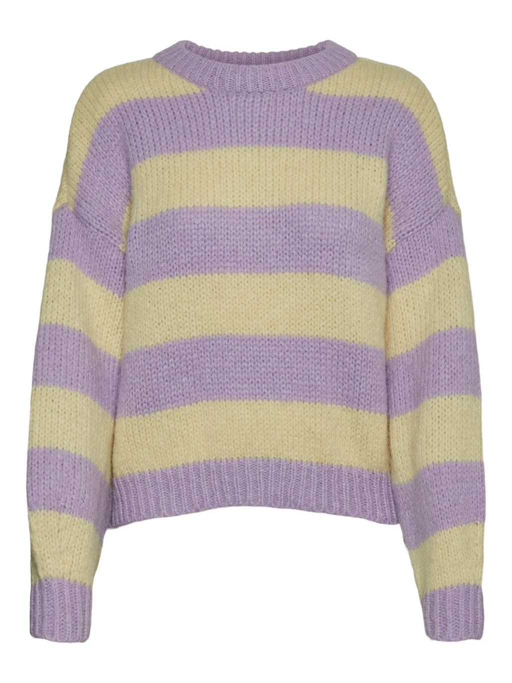 Striped O-neck Knit Jumper - Purple / Yellow