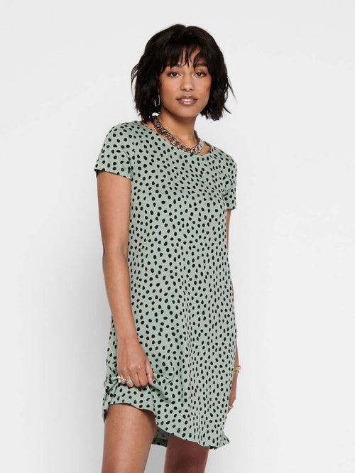 Loose dress with back details - Chinois Green Black Dotted - ONLY - Green