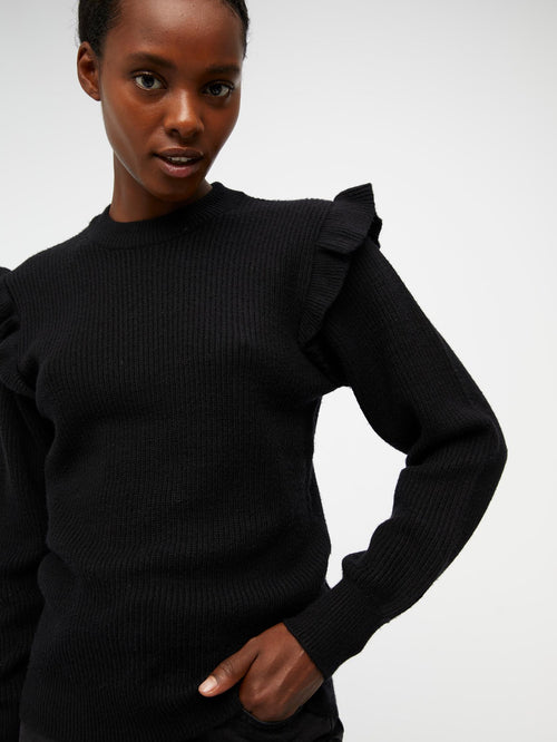 Malena Ruffle Pullover Knit - Black - Object - Black