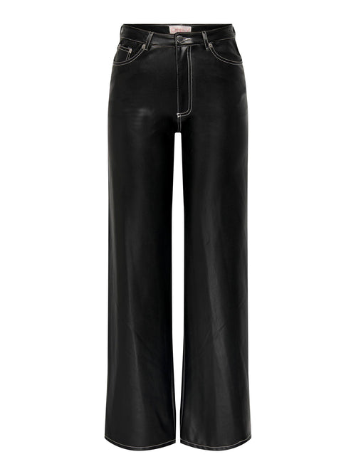 Juicy Wide Faux Leather Pants - Black - ONLY - Black