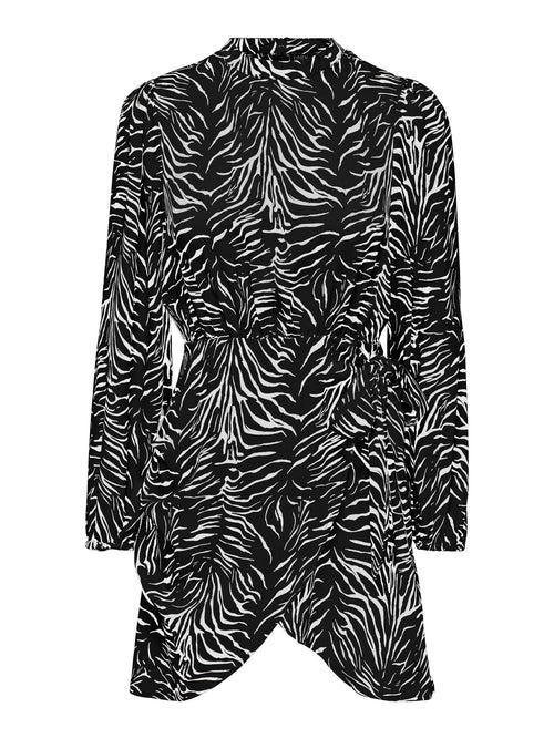 Mille Wrap Dress - Black Vibrant Zebra - ONLY - Black