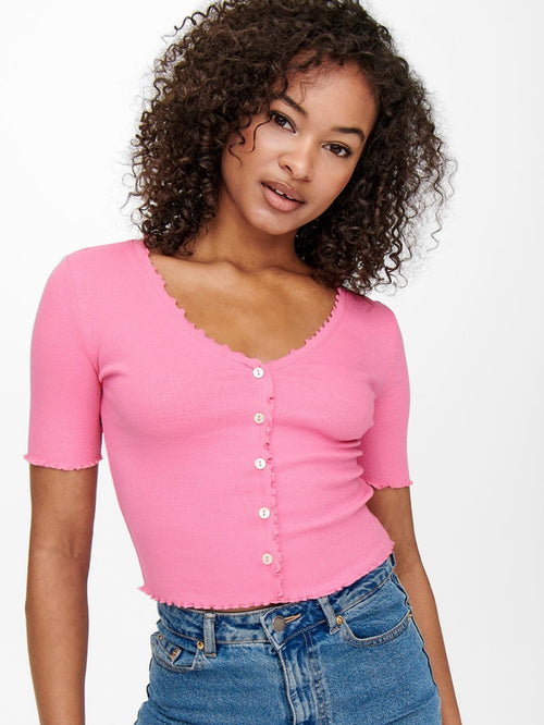 Laila Button Top - Sachet Pink - ONLY - Pink