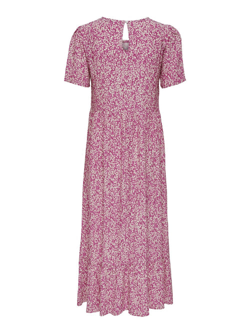 Malle Midi Dress - Flowered Pink - ONLY - Pink