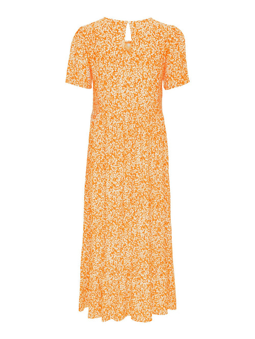 Malle Midi Dress - Flowered Orange - ONLY - Orange