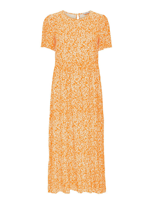 Malle Midi Dress - Flowered Orange - ONLY - Orange