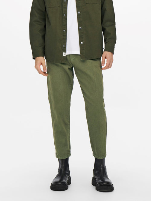 Avi Beam Chino Twill Trousers - Olive Night - Only & Sons - Green