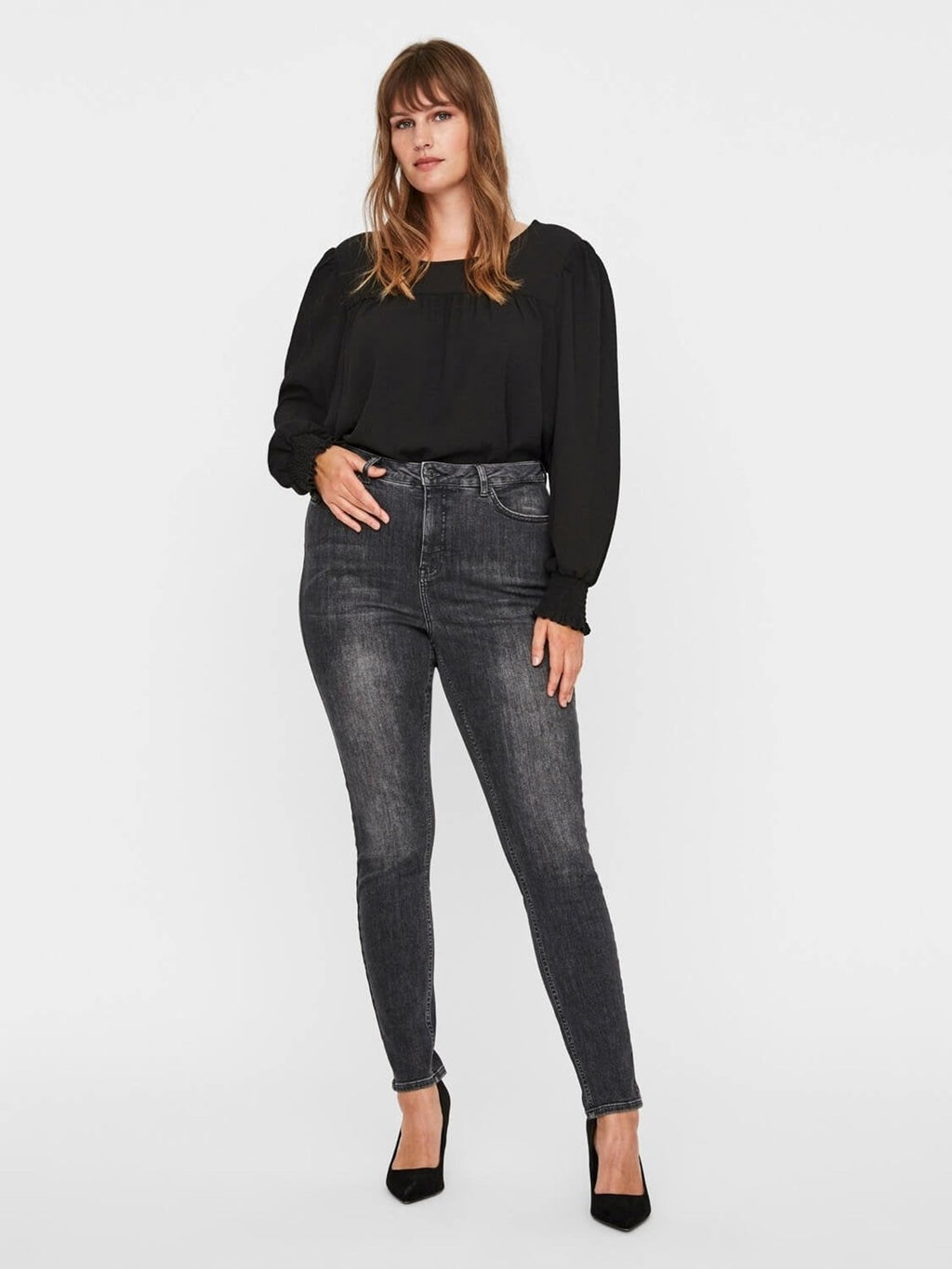 Lora Jeans high-waisted (Curve) - Black-grey denim