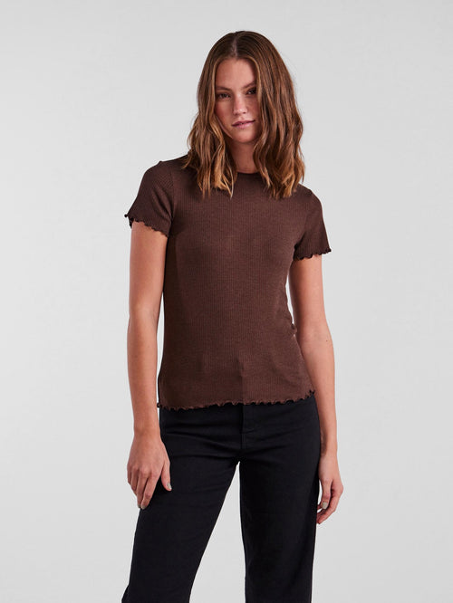 Nicca O-Neck Top - Chicory Coffee - PIECES - Brown