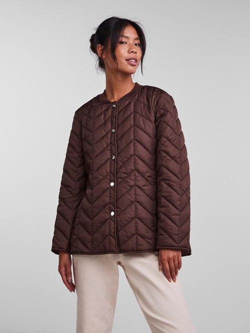 Fawn Short Quilted Jacket - Chicory Coffee - PIECES - Brown