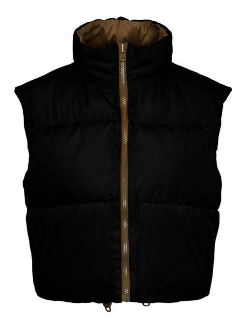 Nadia Short Puffer Vest - Black - PIECES - Black