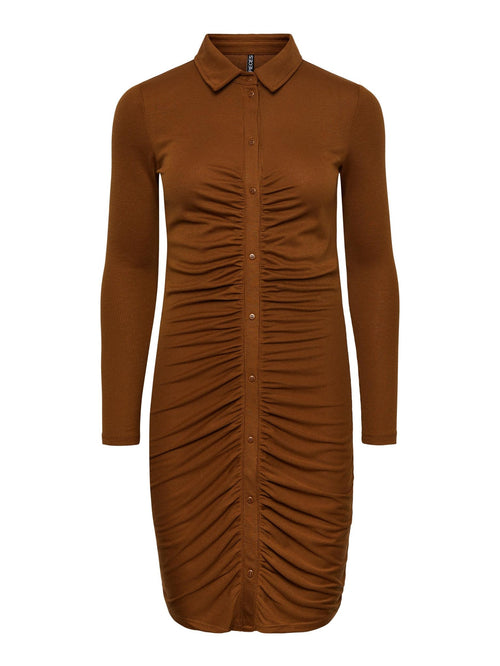 Norma Long Sleeve Dress - Brown - PIECES - Brown