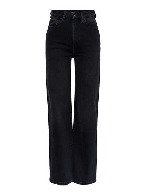 Flikka High Waist Wide Jeans - Black Denim - PIECES - Black