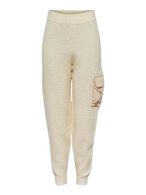 Naura Knit Pants - Antique White - PIECES - White