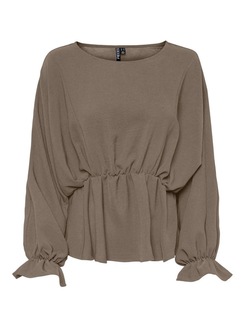 Flore longsleeves Bluse - Fossil - PIECES - Brown