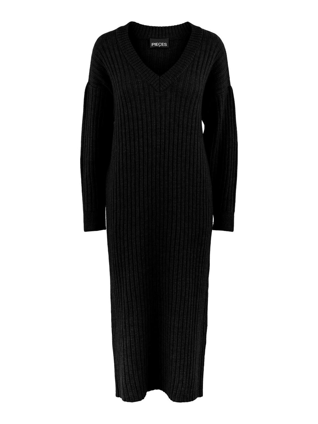 Silla Midi V-Neck Knit Dress - Black