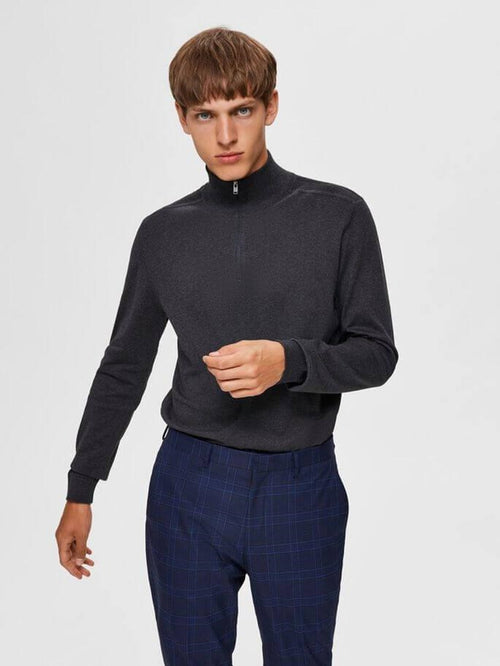 Pima half zip pullover - Dark Grey - Selected Homme - Grey