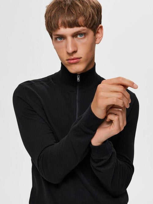 Pima half zip pullover - Black - Selected Homme - Black