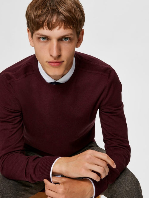 Pima cotton knit jumper - Burgundy red - Selected Homme - Red