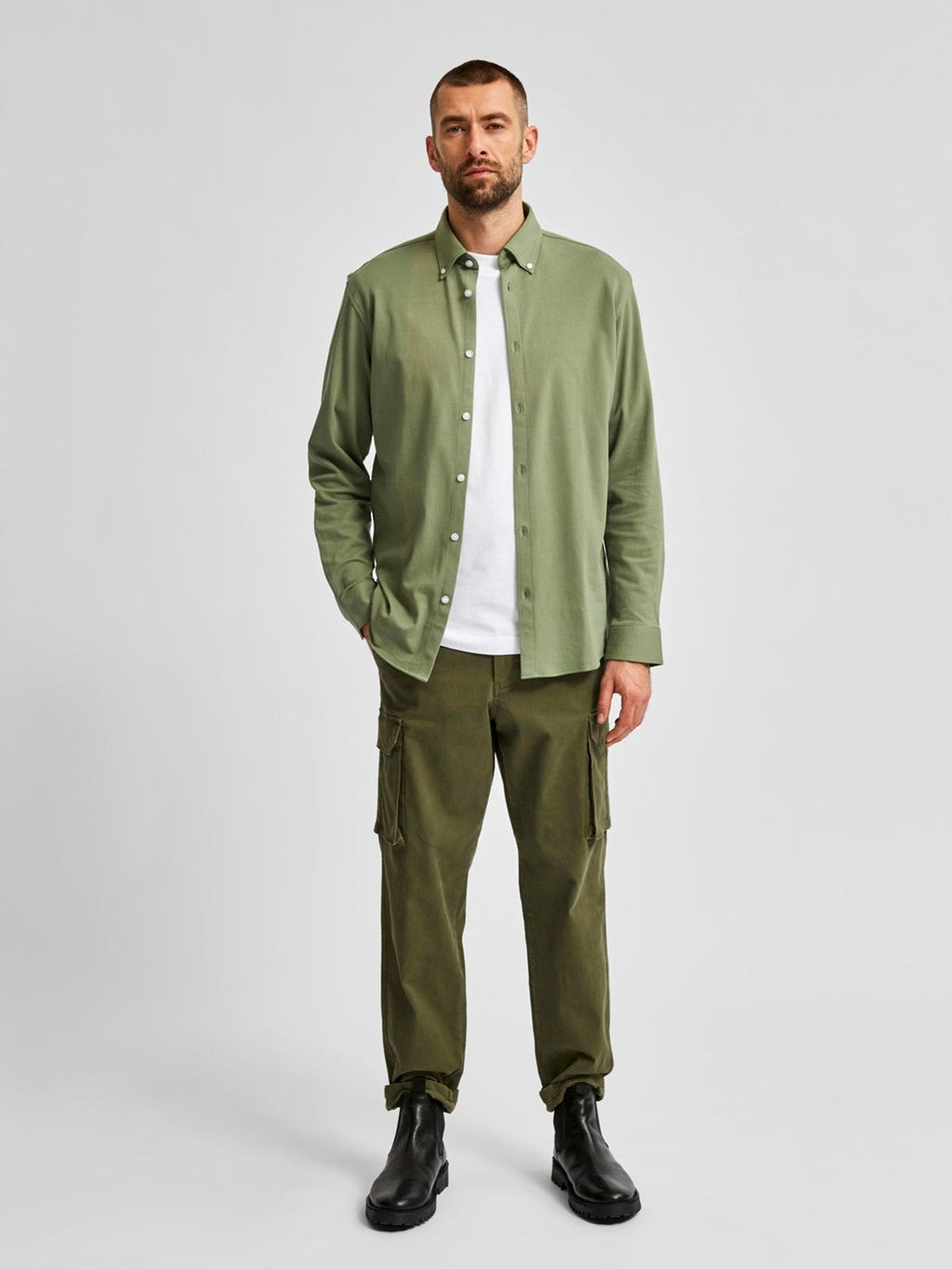 Slim fit shirt in organic cotton - Green