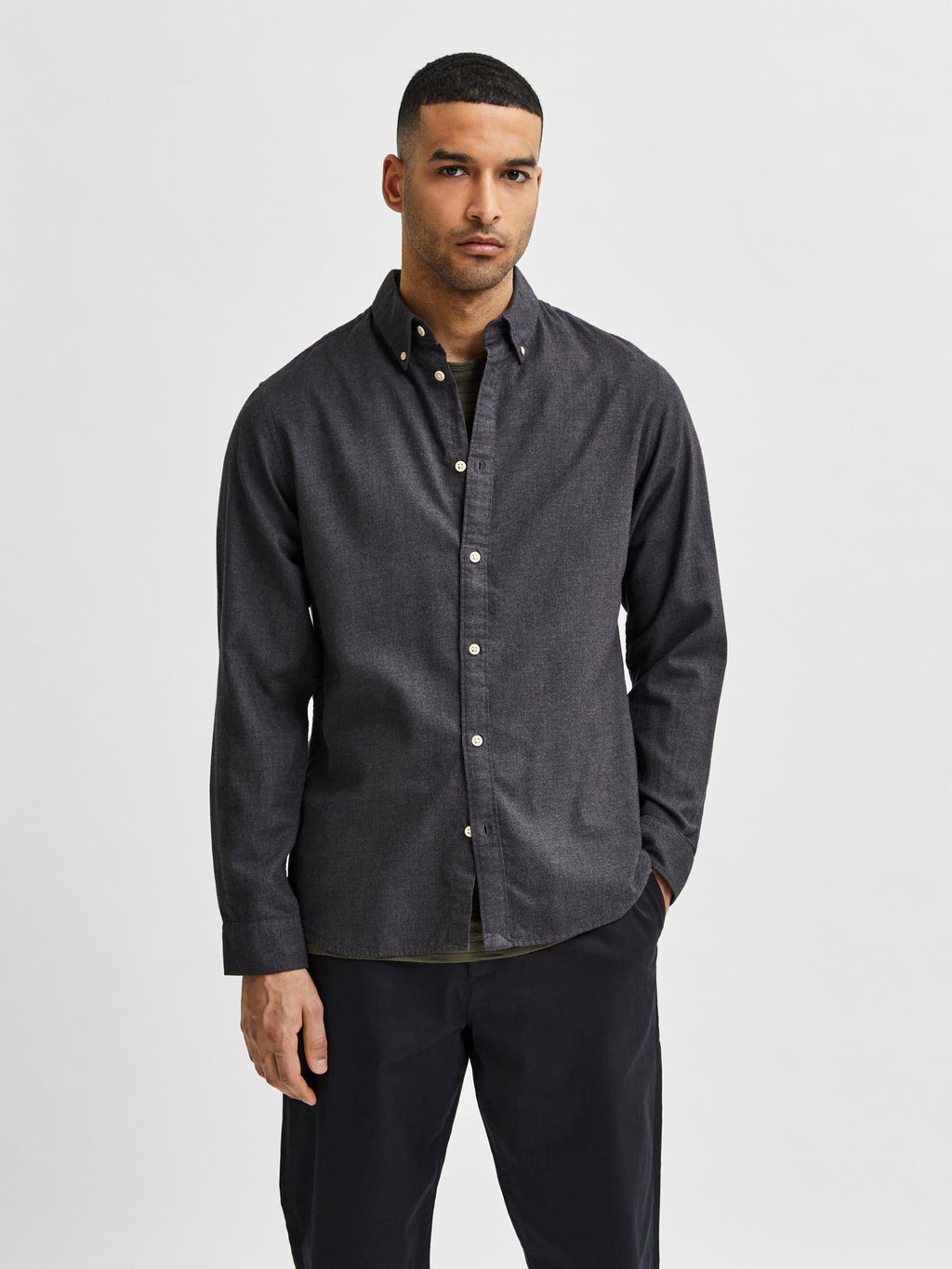 Slim Flannel Shirt - Black Melange