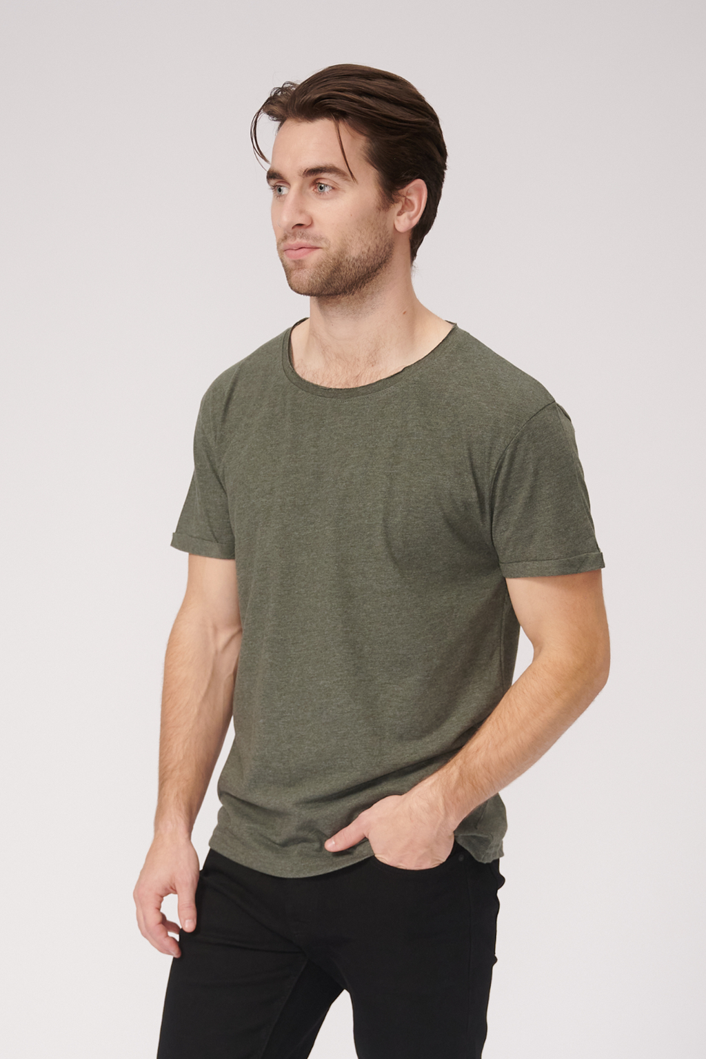 Raw Neck T-shirt - Mottled Green