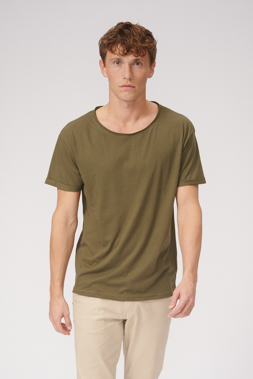 Raw Neck T-shirt - Olive Green - TeeShoppen - Green