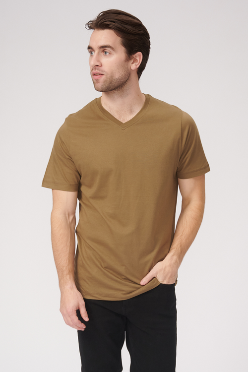Basic Vneck t-shirt - Olive - TeeShoppen - Green
