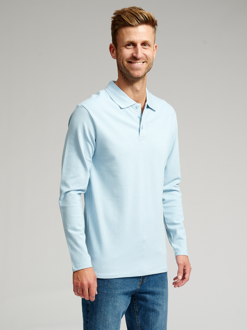 Muscle Long Sleeve Polo Shirt - Light blue - TeeShoppen - Blue