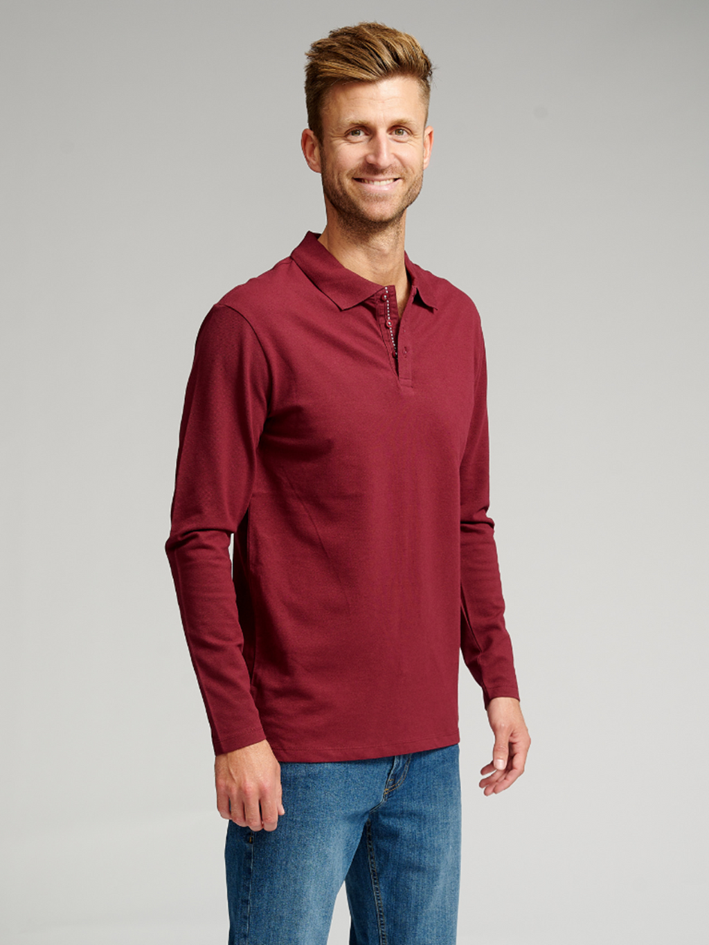 Muscle Long Sleeve Polo Shirt - Burgundy