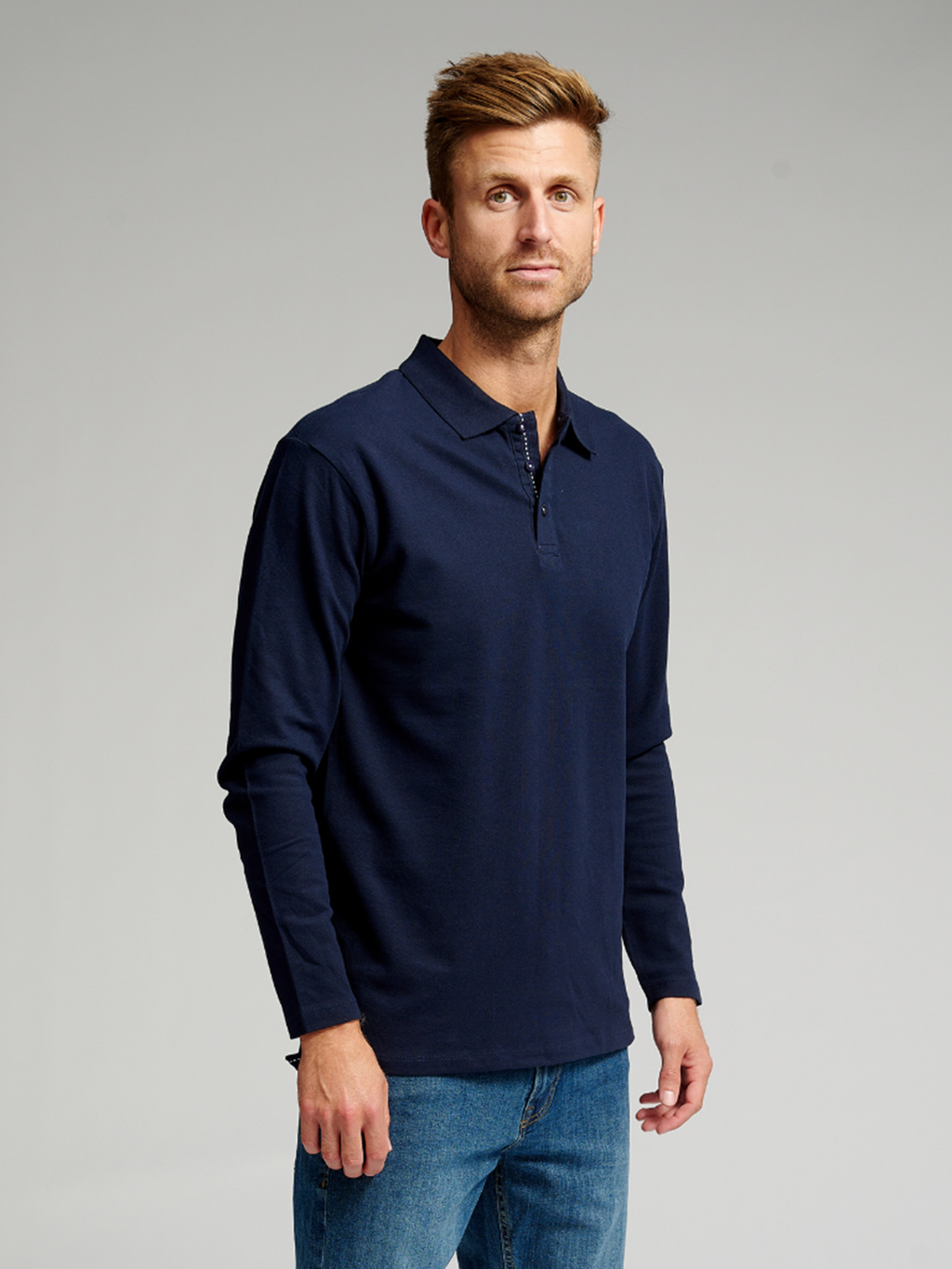 Muscle Long Sleeve Polo Shirt - Navy