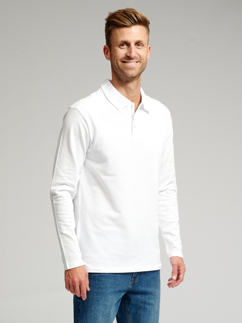Muscle Long Sleeve Polo Shirt - White - TeeShoppen - White
