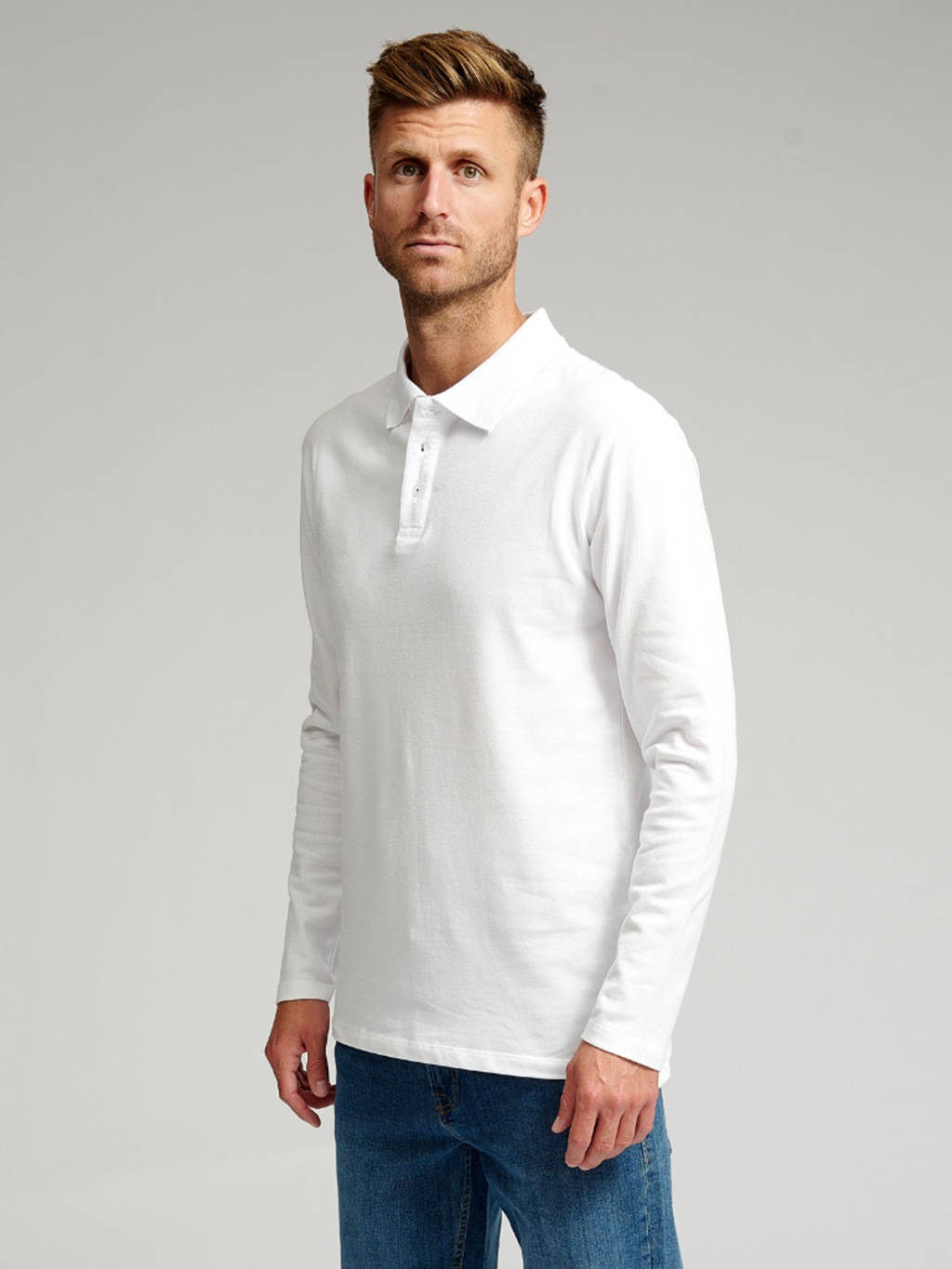 Muscle Long Sleeve Polo Shirt - White