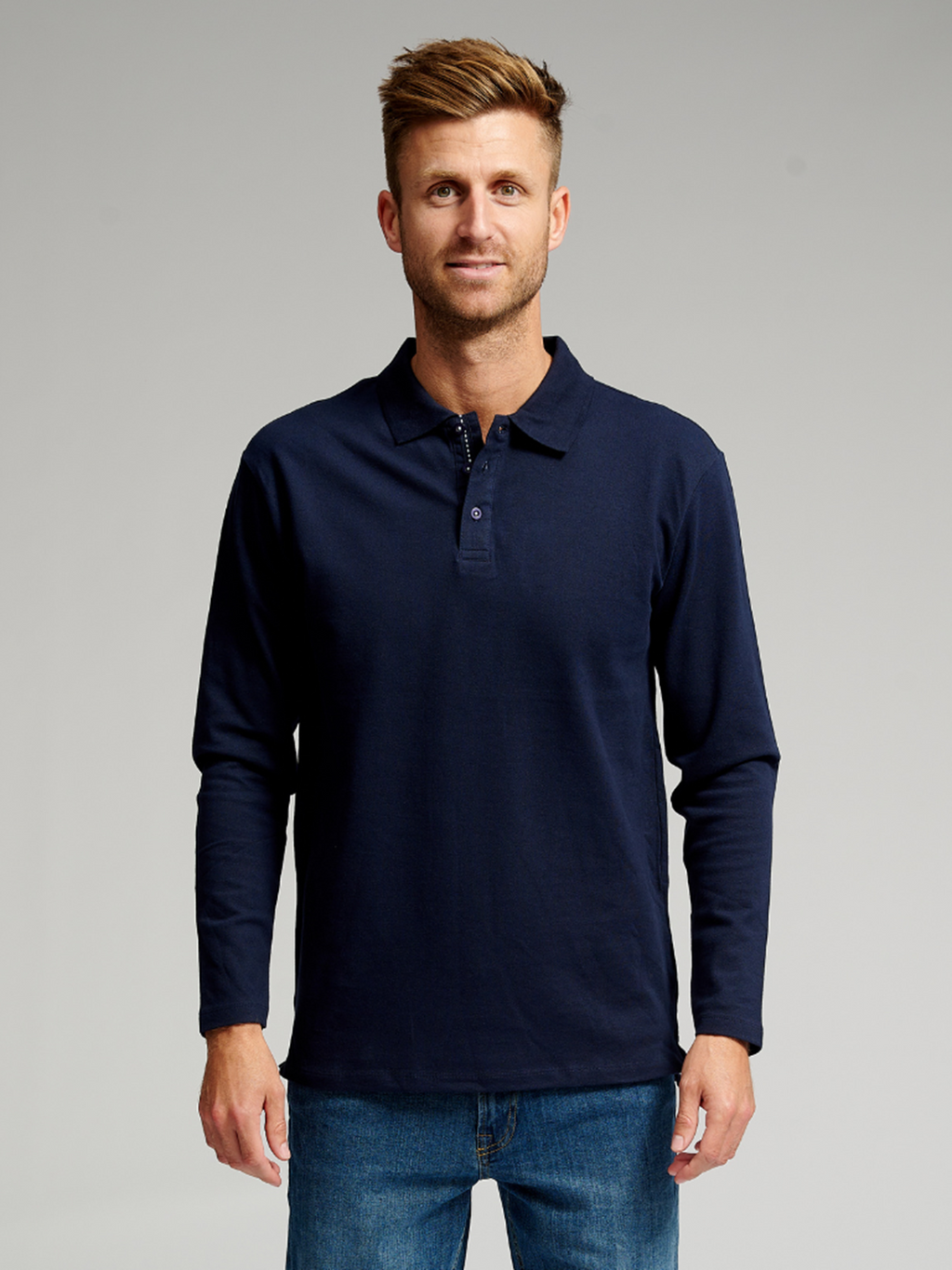 Muscle Long Sleeve Polo Shirt - Navy