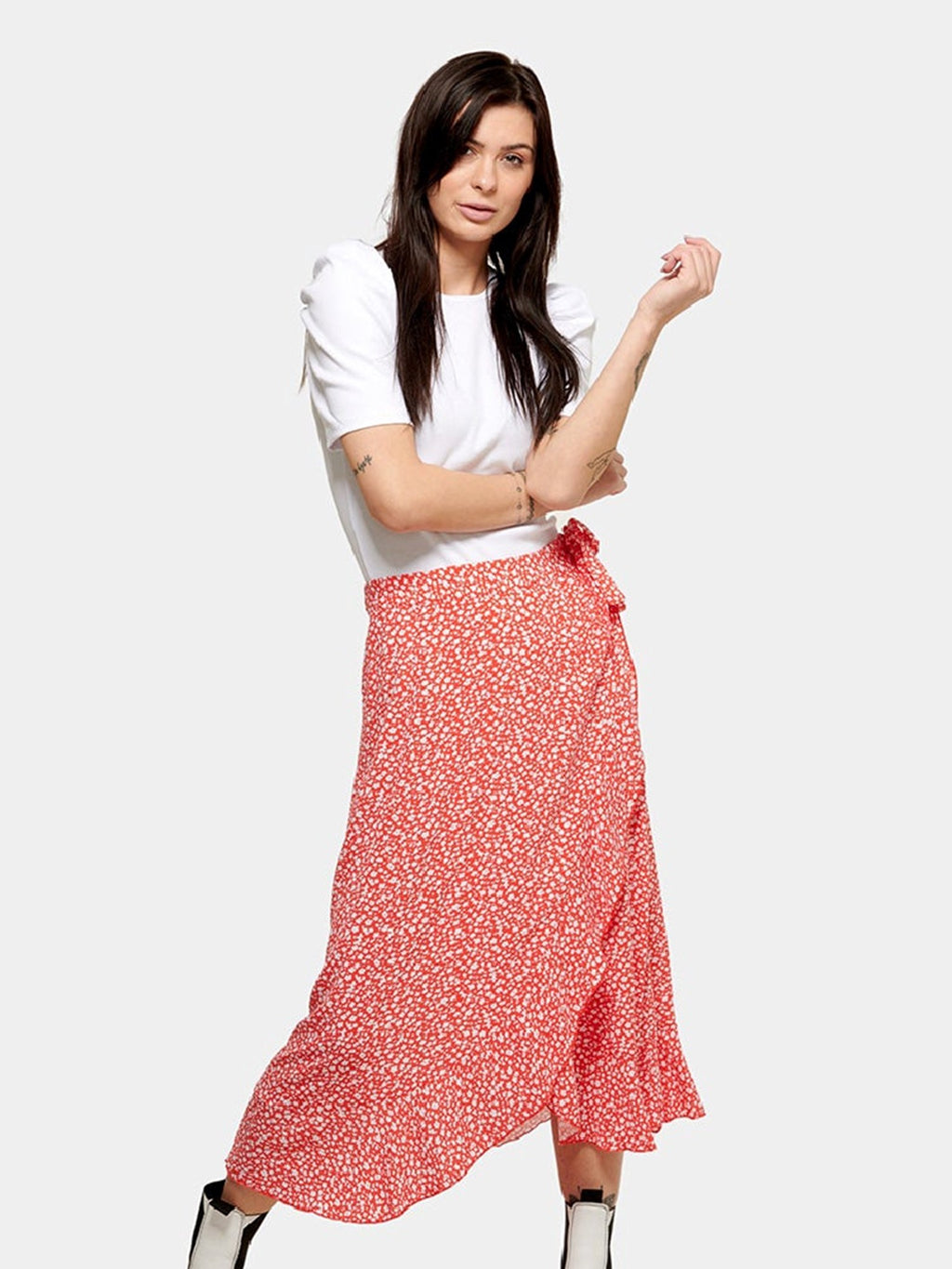 Anna flowered wrap skirt - Red