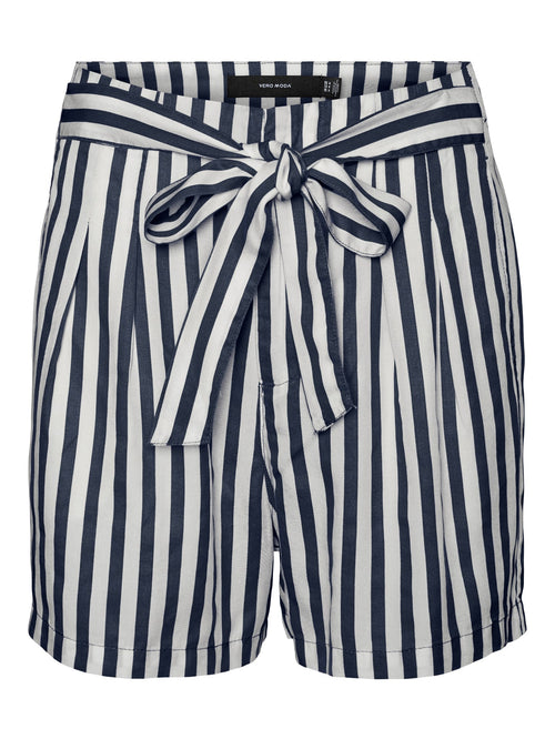 Mia Loose Summer Shorts - Navy Striped - Vero Moda - Blue