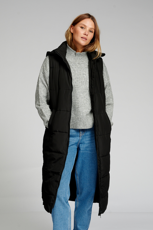 Lang Puffer Vest - Sort - TeeShoppen - Sort