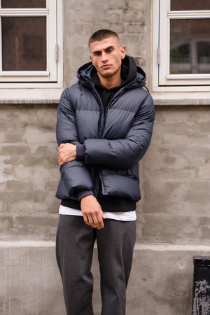 Coated Hooded Jacket - Navy