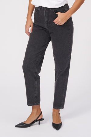 Performance Mom Jeans - Washed Black Denim