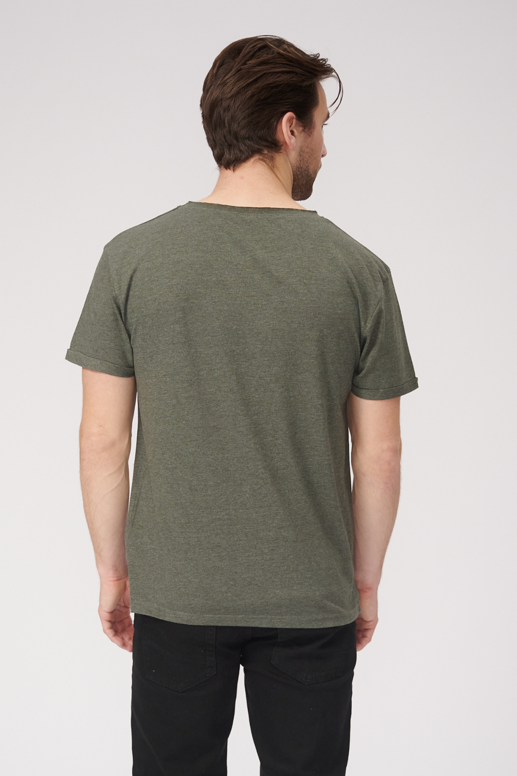 Deep Neck T-shirt - Mottled Green