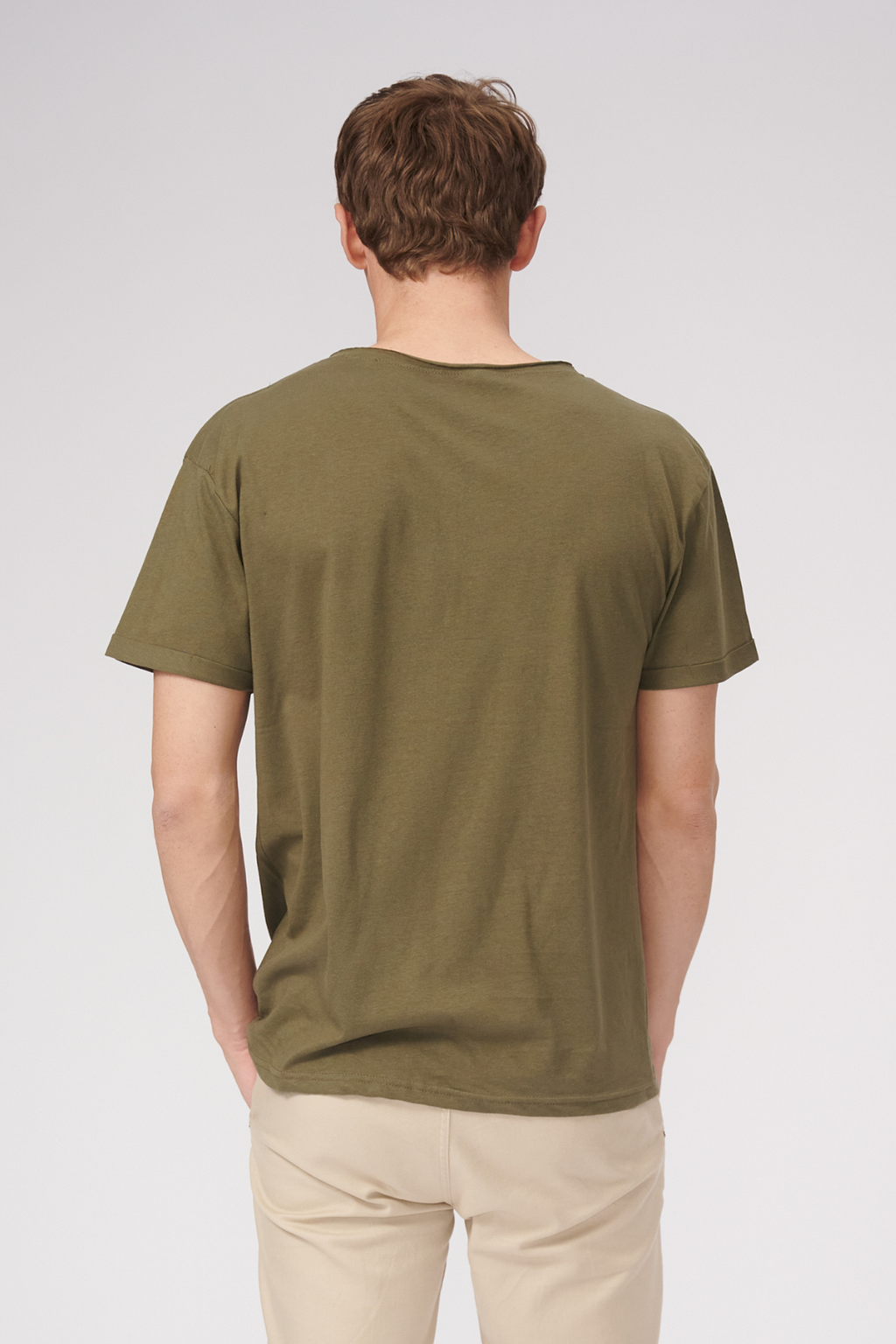 Deep Neck T-shirt - Olive Green