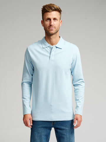 Muscle Long Sleeve Polo Shirt - Light blue